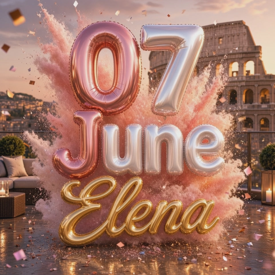 3D date video: 07 June Elena, rose gold balloons in Rome